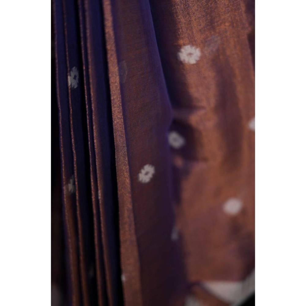 Isadora Life Womens Woven Tassels Purple Pre-Draped Saree With Unstitched Blouse