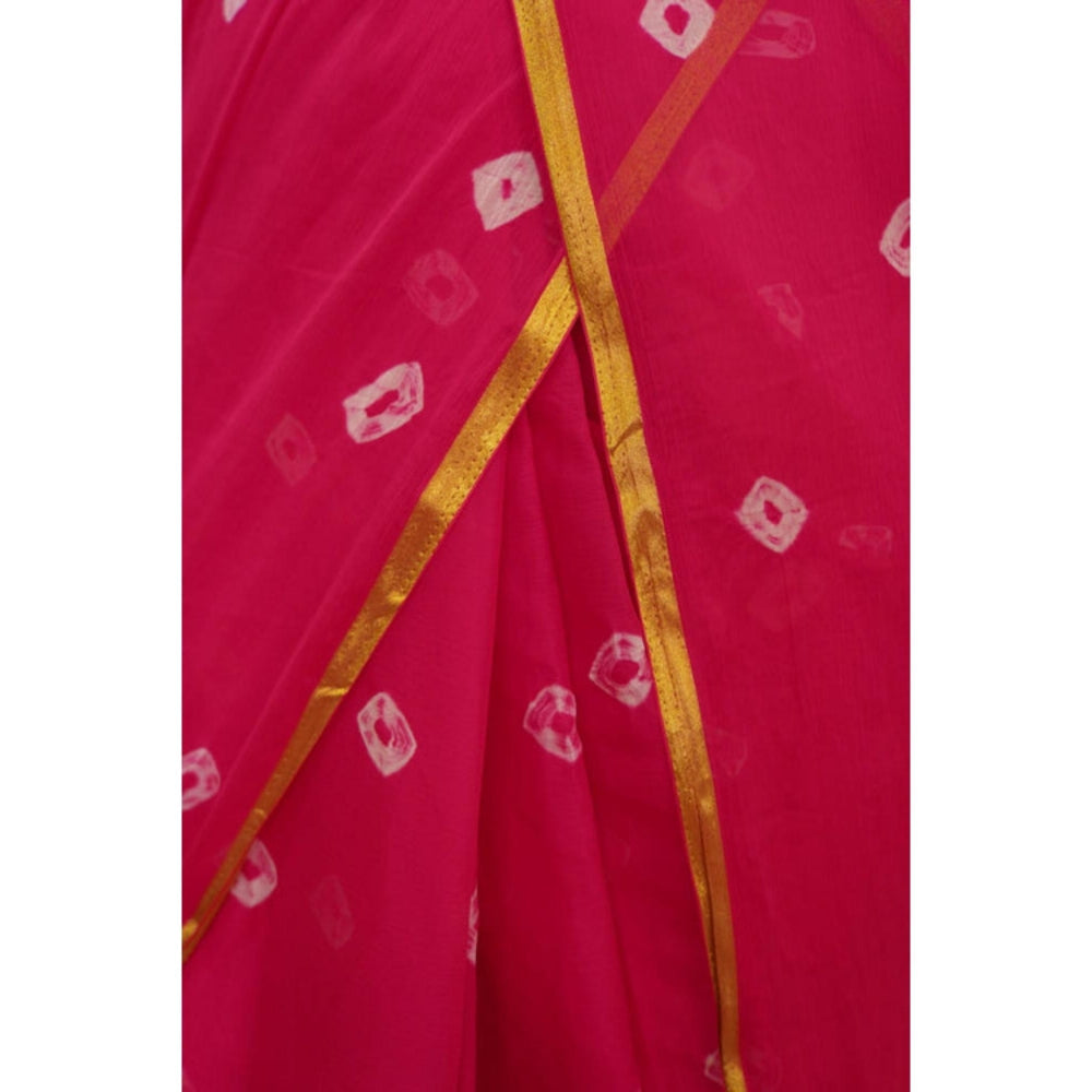 Isadora Life Womens Bandhani Printed Pink Pre-Draped Saree With Unstitched Blouse