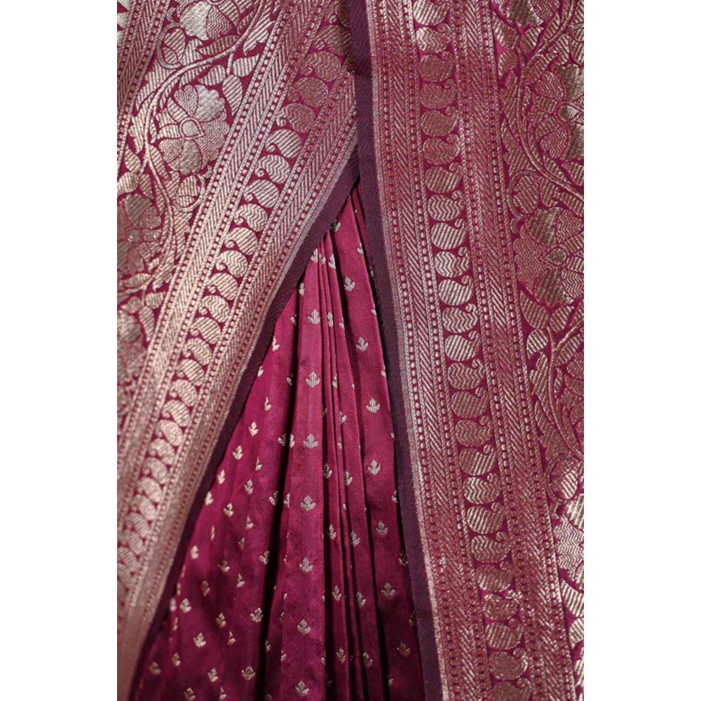 Isadora Life Womens Woven Tassels Wine Pre-Draped Saree With Unstitched Blouse