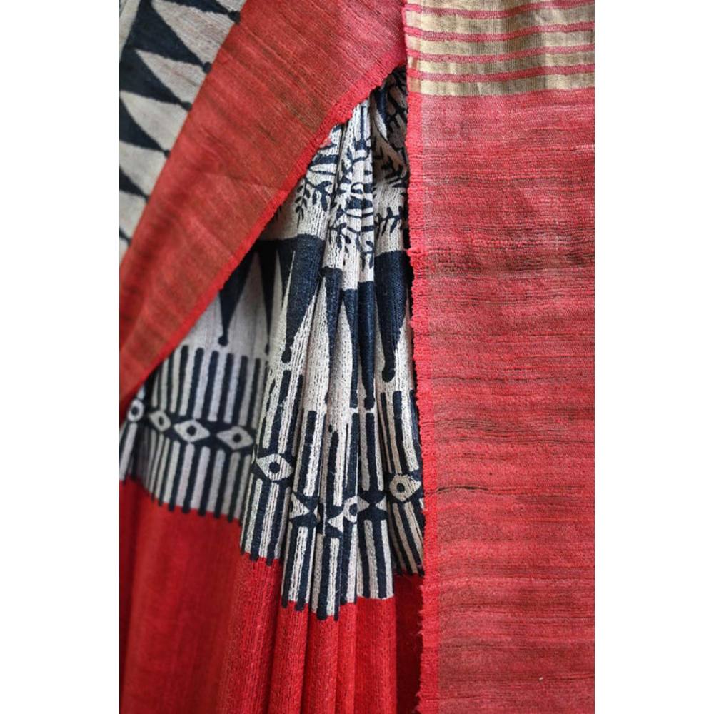 Isadora Life Womens Printed Multi-Color Pre-Draped Saree With Unstitched Blouse