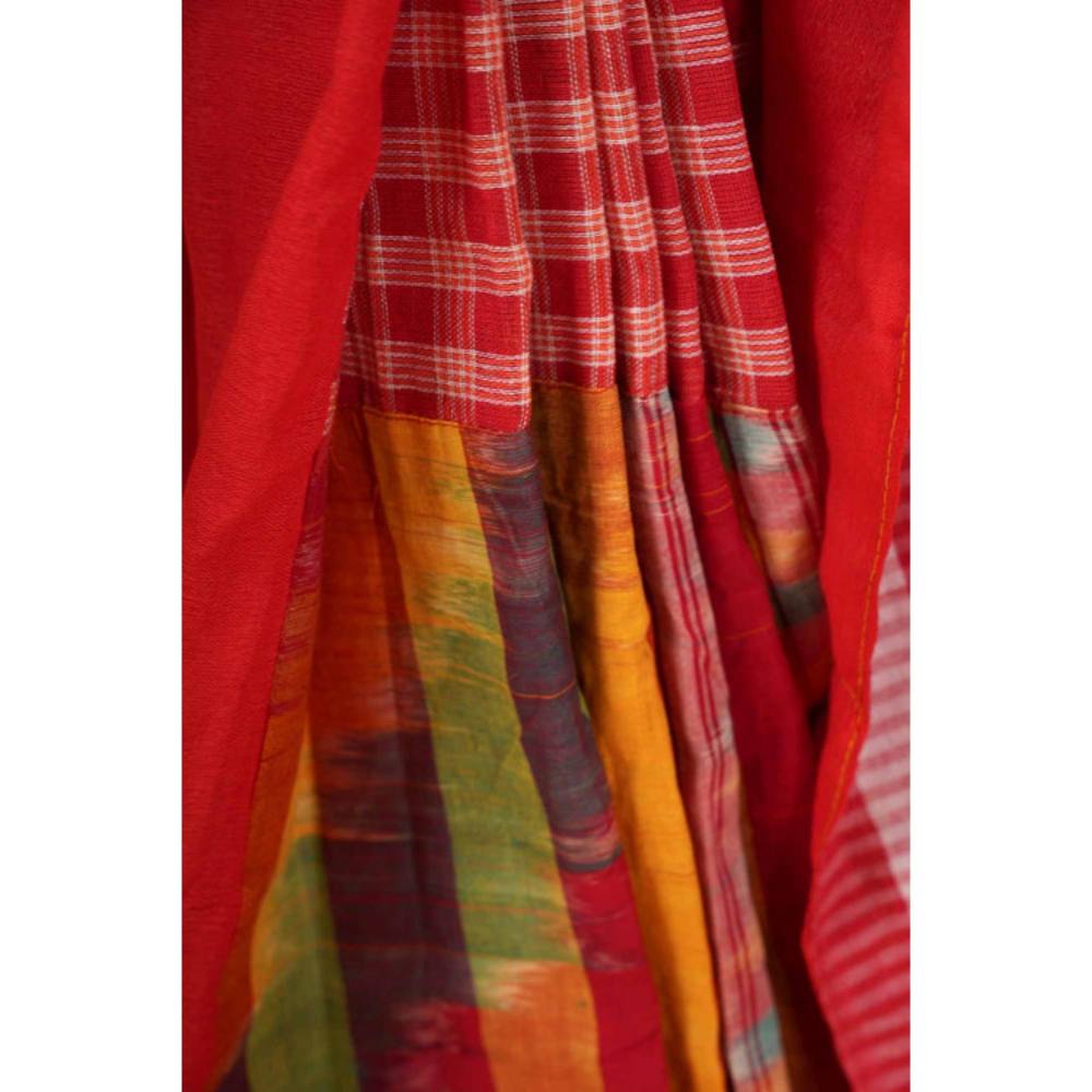 Isadora Life Womens Printed Red Pre-Draped Saree With Unstitched Blouse