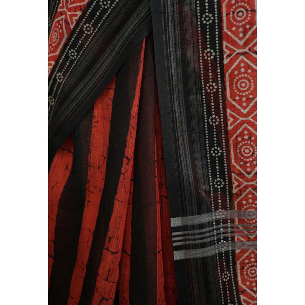 Isadora Life Womens Printed Stripes Black Pre-Draped Saree With Unstitched Blouse