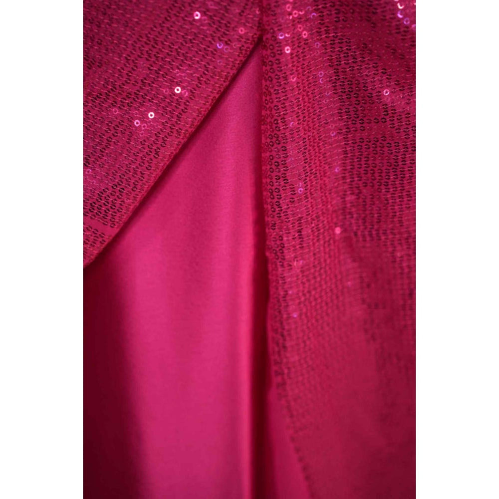 Isadora Life Womens Embroidered Sequined Pink Pre-Draped Saree With Unstitched Blouse