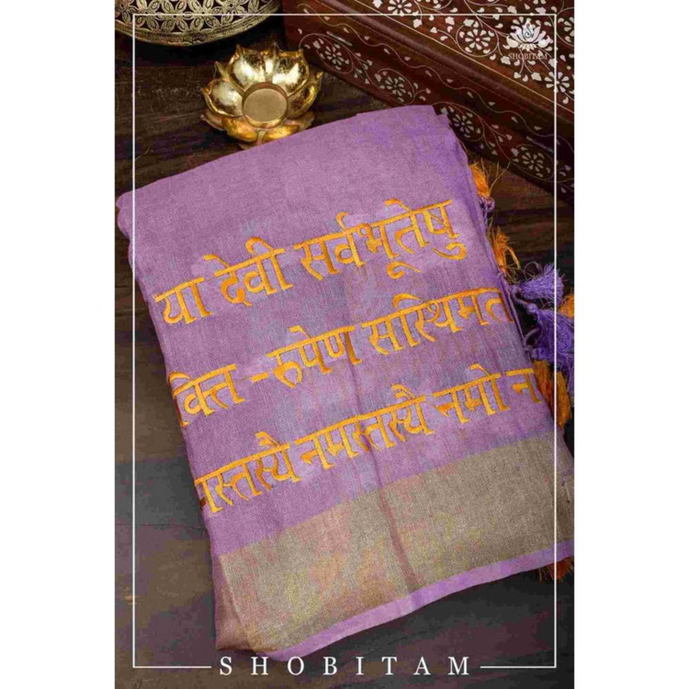 Isadora Life Womens Embroidered Thread Work Lavender Pre-Draped Saree With Unstitched Blouse