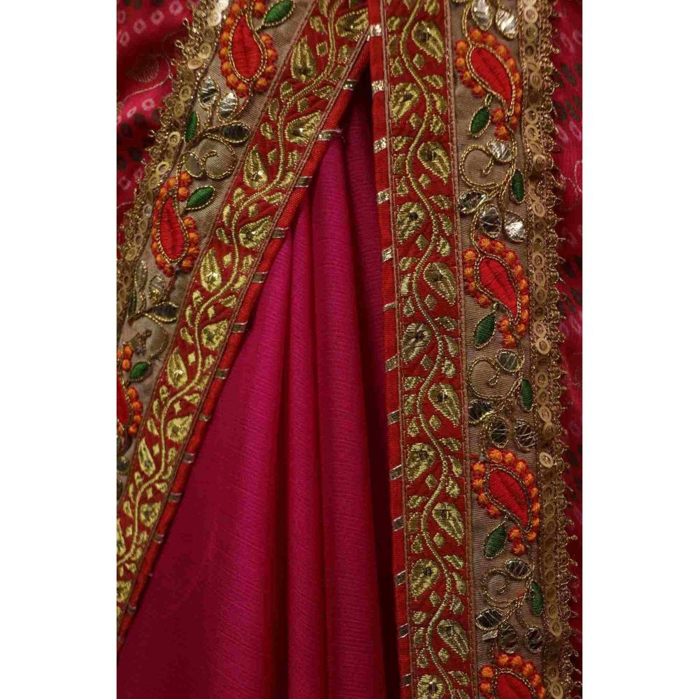 Isadora Life Womens Ombre Embroidered Multi-Color Pre-Draped Saree with Unstitched Blouse