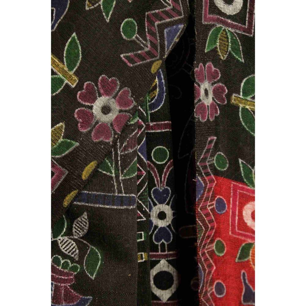 Isadora Life Womens Printed Tassels Black Pre-Draped Saree with Unstitched Blouse