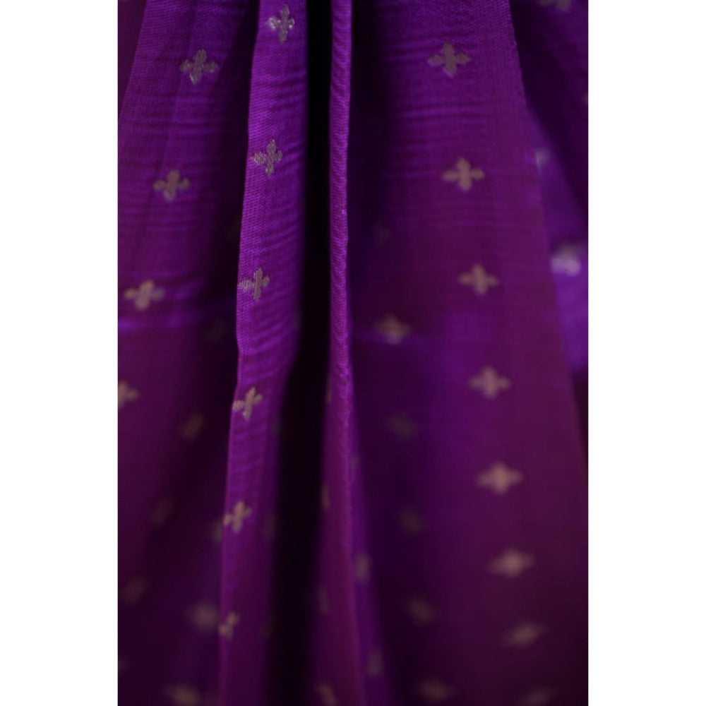 Isadora Life Womens Woven Zari Purple Pre-Draped Saree with Unstitched Blouse