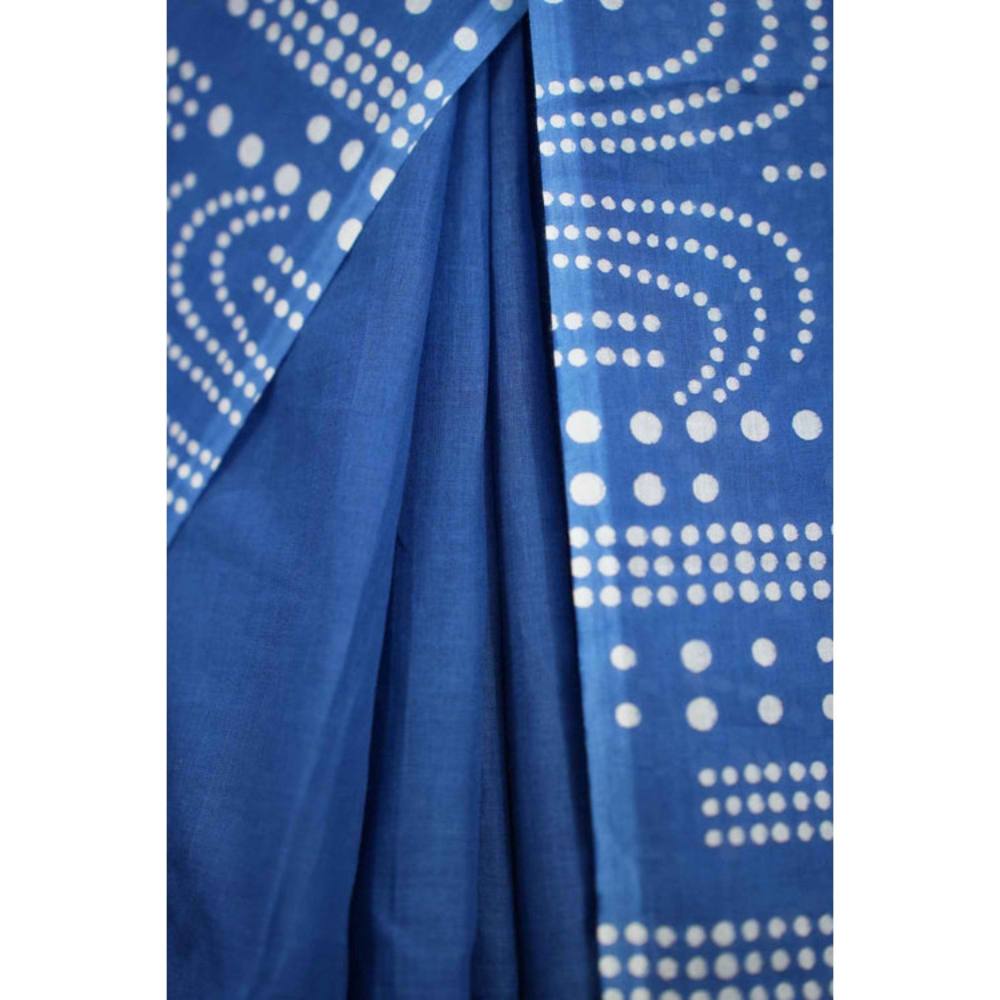Isadora Life Womens Printed Blue Pre-Draped Saree with Unstitched Blouse