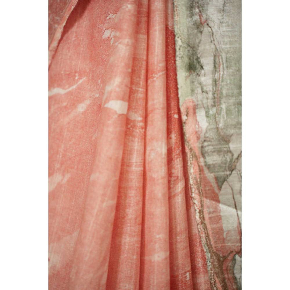 Isadora Life Womens Printed Tassels Peach Pre-Draped Saree with Unstitched Blouse