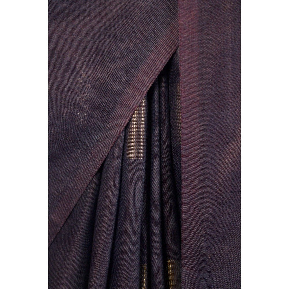 Isadora Life Womens Woven Zari Navy Blue Pre-Draped Saree with Unstitched Blouse