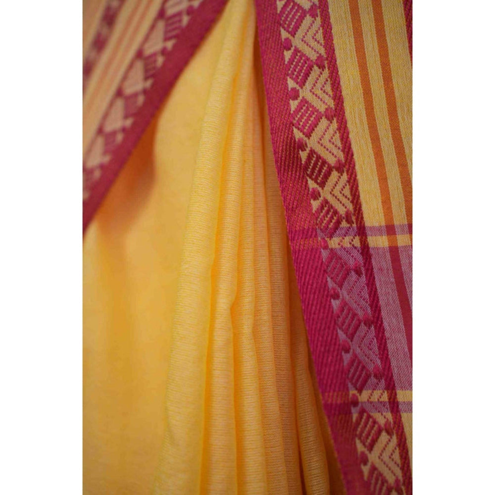 Isadora Life Womens Stripes Tassels Yellow Pre-Draped Saree with Unstitched Blouse