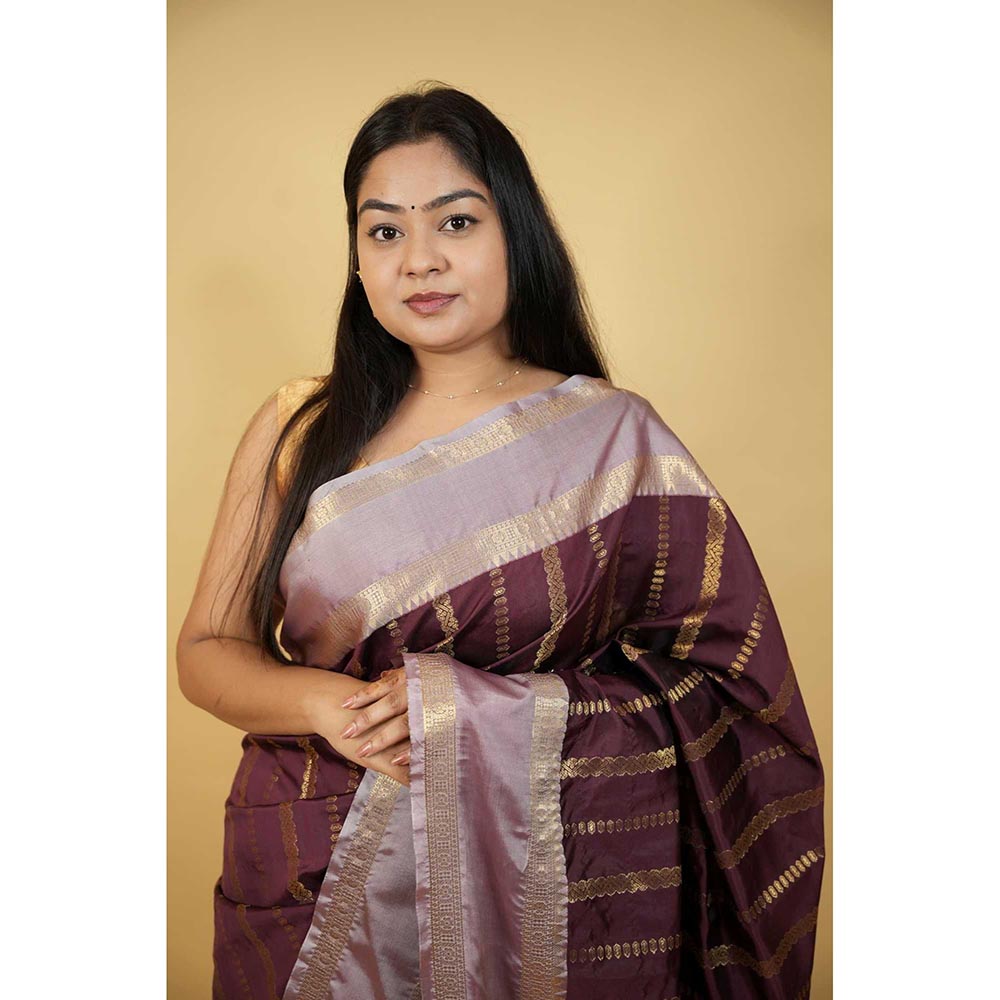 Isadora Life Brown Woven Pre-Draped Saree with Unstitched Blouse