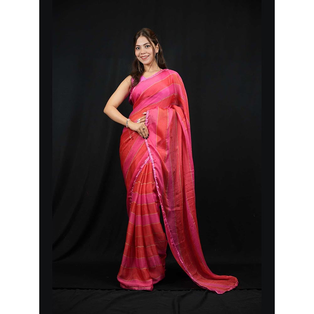 Isadora Life Multi-Color Stripes Pre-Draped Saree with Unstitched Blouse