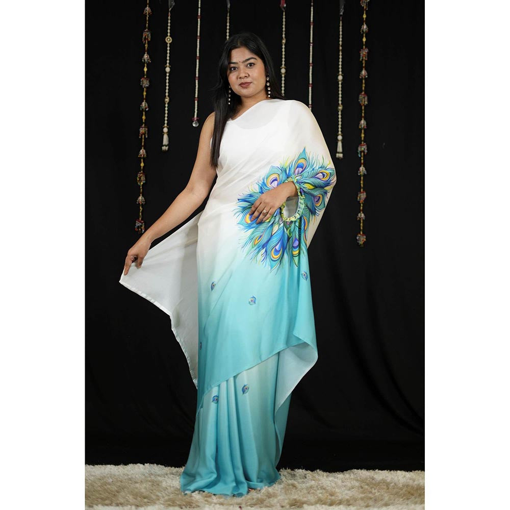 Isadora Life Multi-Color Printed Pre-Draped Saree with Unstitched Blouse