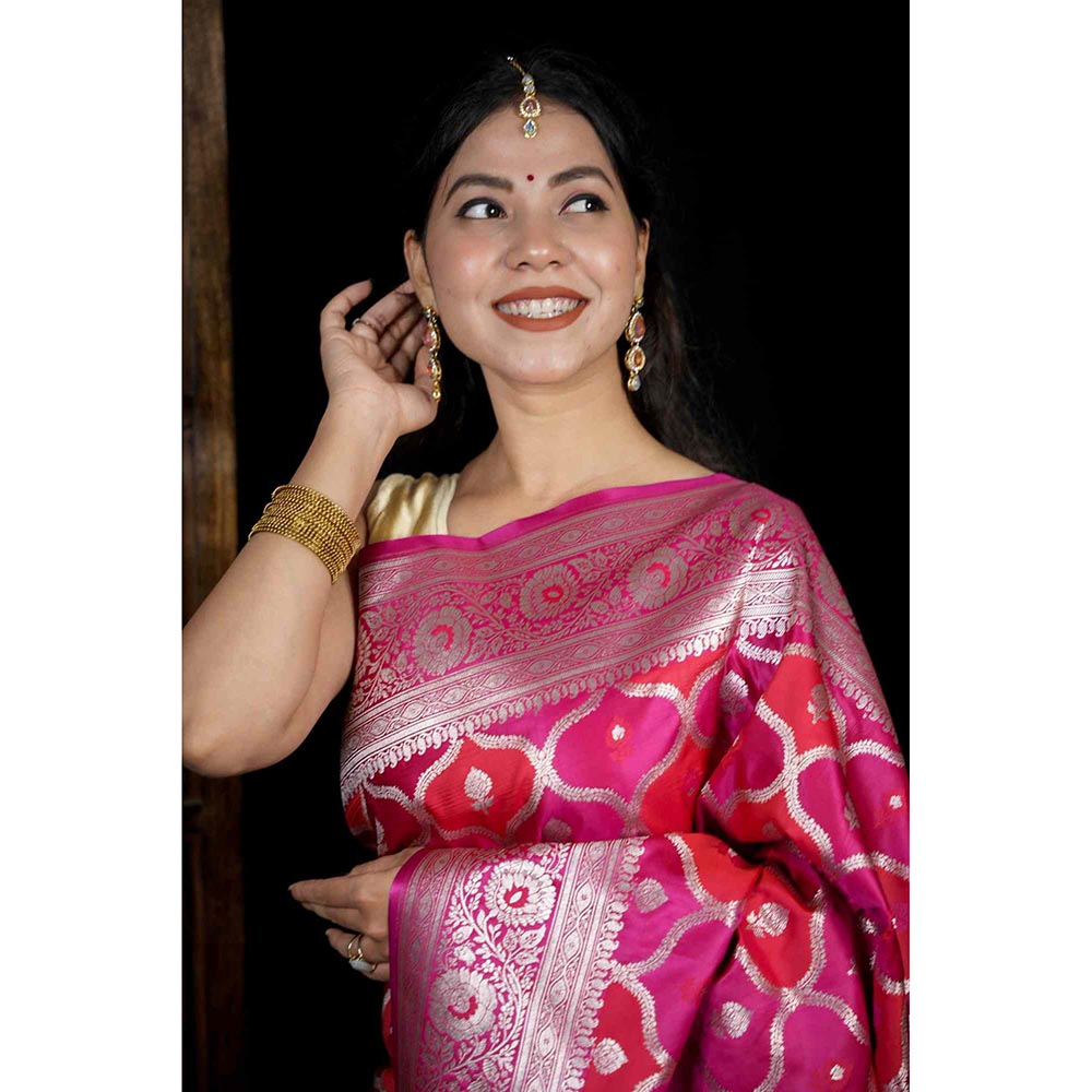 Isadora Life Multi-Color Floral Pre-Draped Saree with Unstitched Blouse