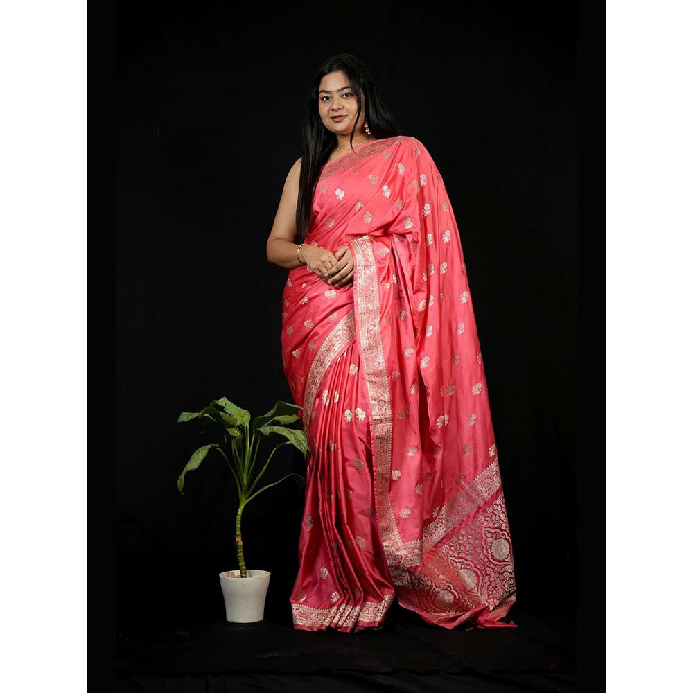 Isadora Life Peach Floral Pre-Draped Saree with Unstitched Blouse
