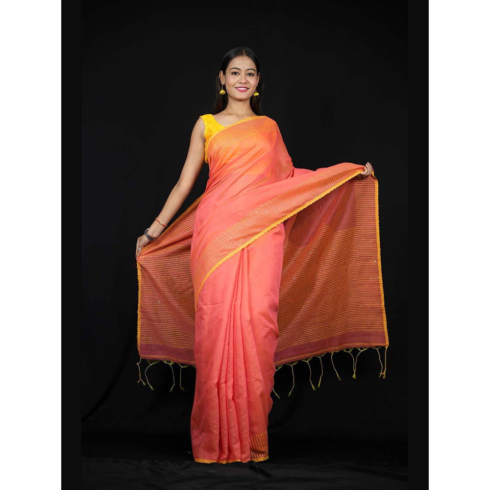 Isadora Life Yellow Embroidered Pre-Draped Saree with Unstitched Blouse