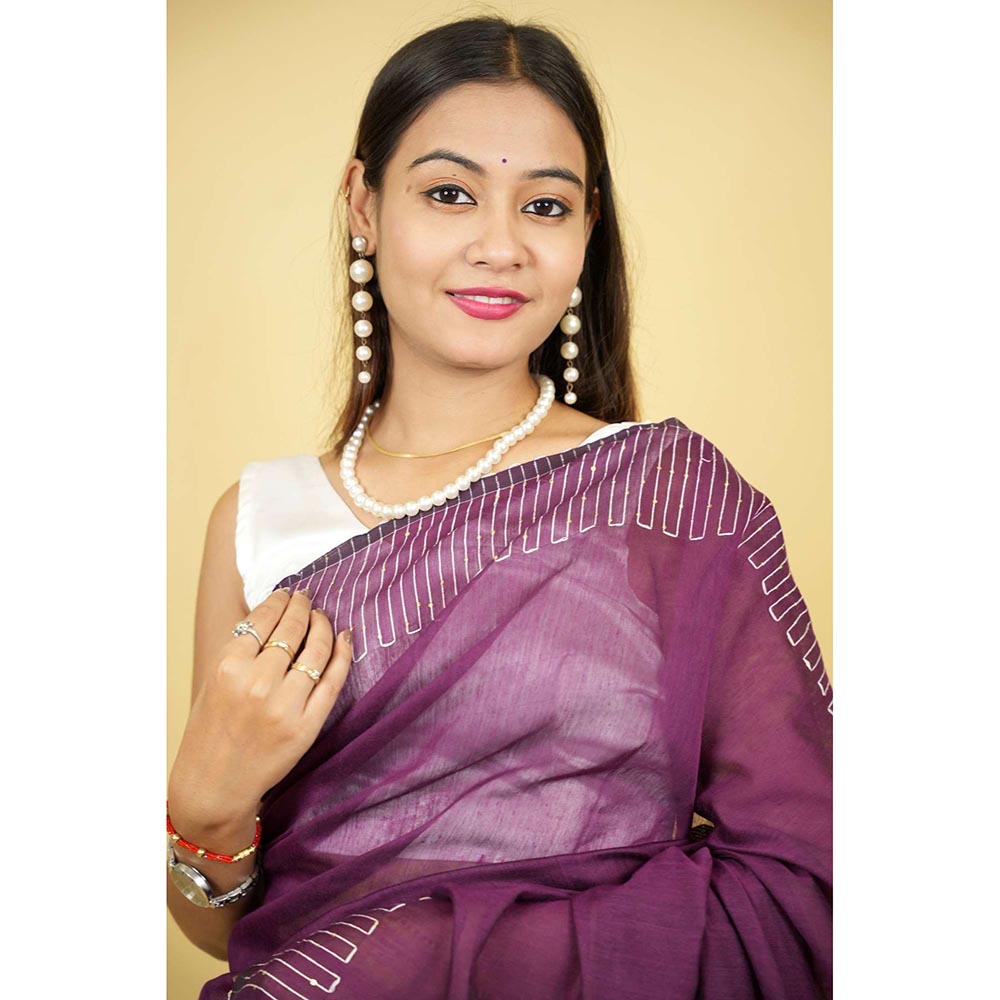 Isadora Life Purple Embellished/Sequined Pre-Draped Saree with Unstitched Blouse