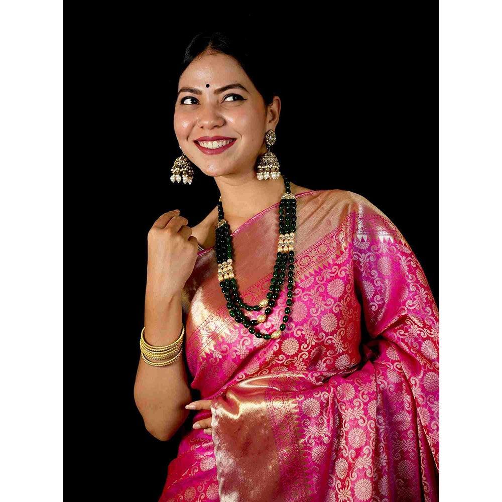 Isadora Life Pink Floral Pre-Draped Saree with Unstitched Blouse
