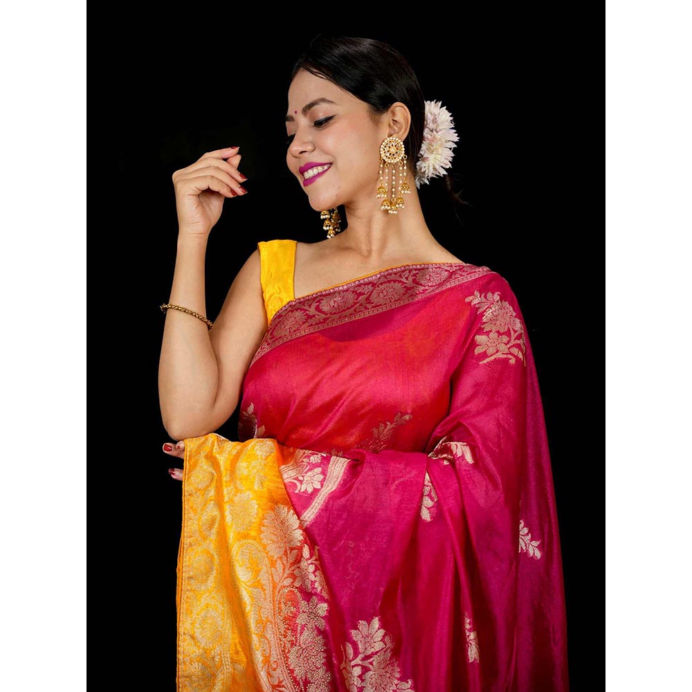 Isadora Life Red Floral Pre-Draped Saree with Unstitched Blouse