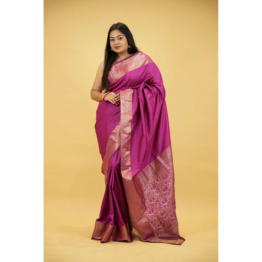 Isadora Life Purple Woven Pre-Draped Saree with Unstitched Blouse