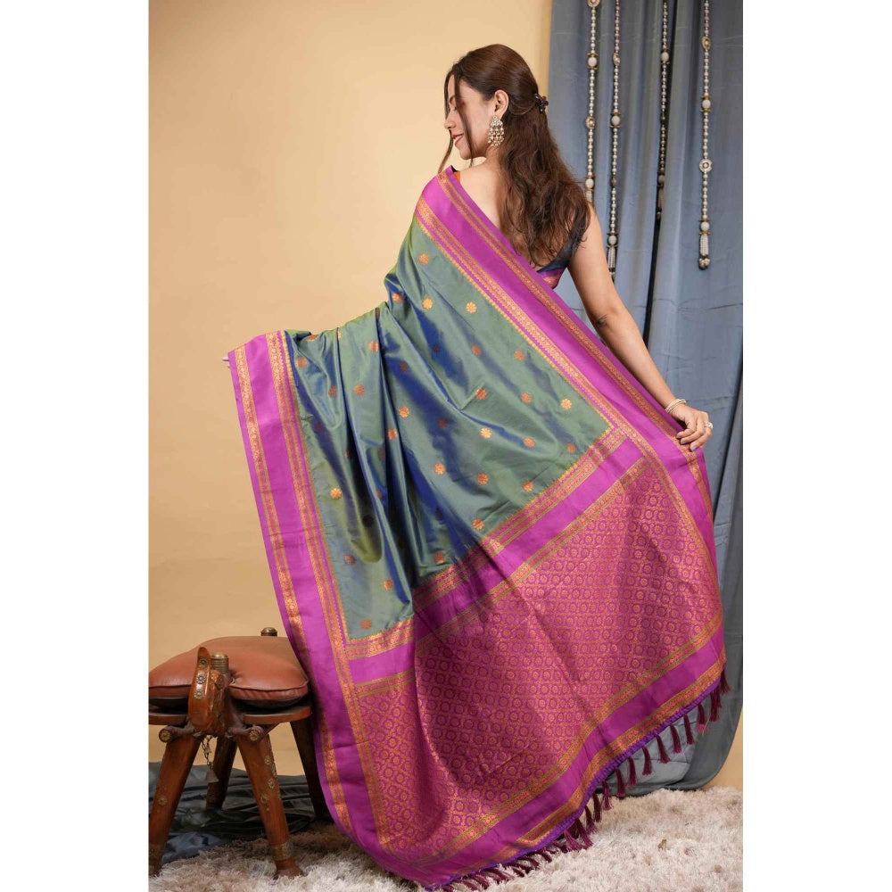 Isadora Life Kanchipuram Premium Silk Blend Pre-draped Saree with Unstitched Blouse