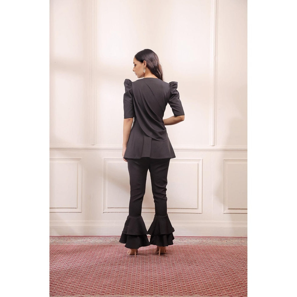 ISHA GUPTA TAYAL Charcoal Detachable Drape Co-Ord Set