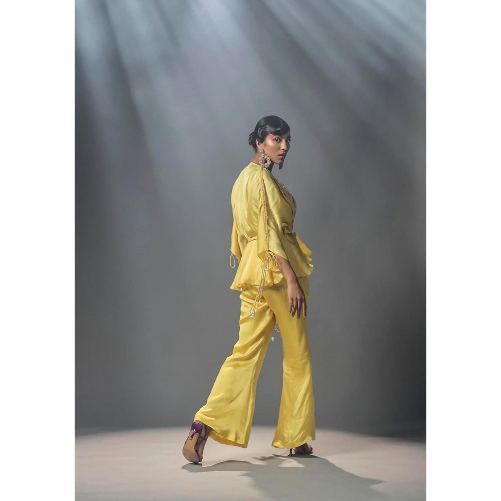 ISHA GUPTA TAYAL Yellow Organza Co-Ord Set With Belt