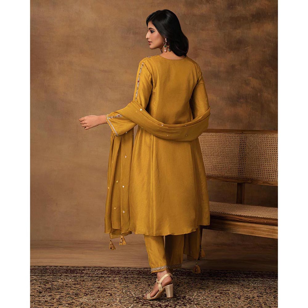 ISHA GUPTA TAYAL Rajsi Golden Yellow Silk Embroidered Kurta with Pant and Dupatta