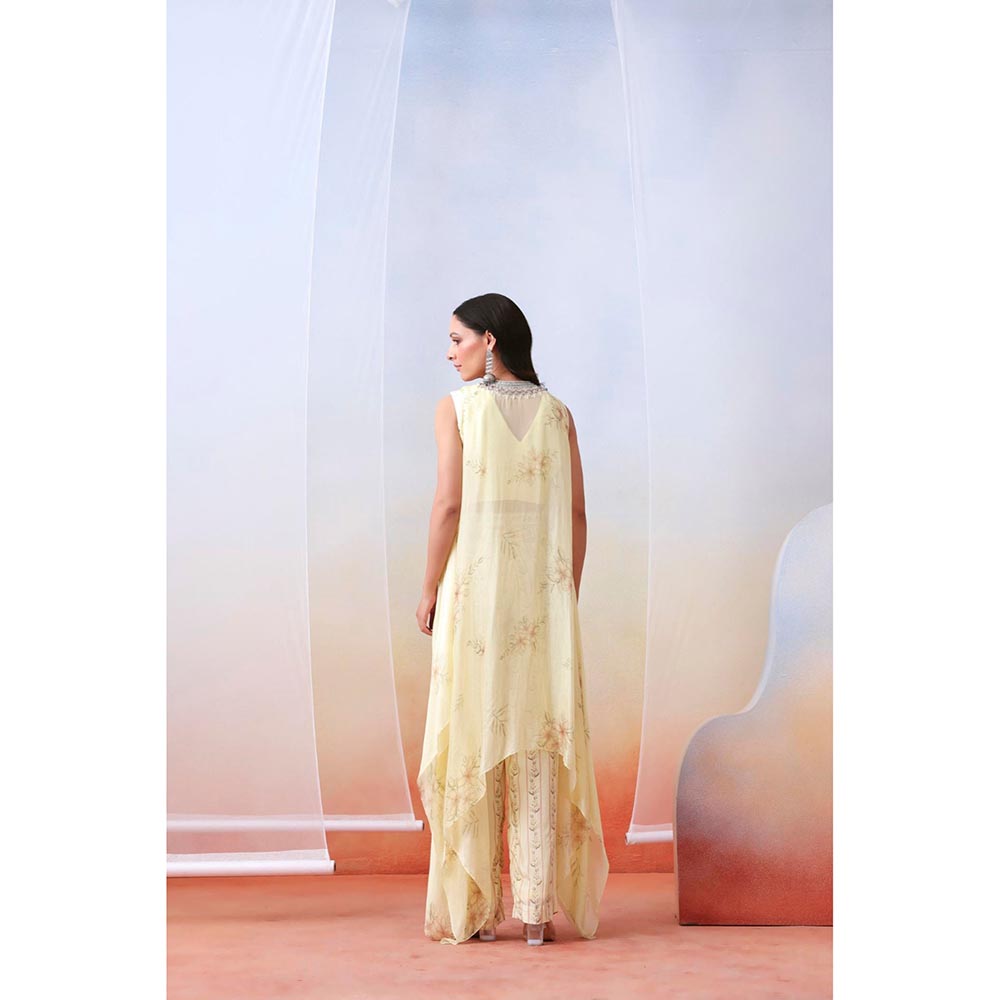 ISHA GUPTA TAYAL Off White Top and Pant Set with Embellished Drape Cape
