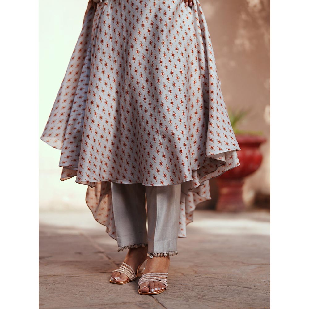 ISHA GUPTA TAYAL Grey Reva Assymetrical Anarkali and Pant with Jacket