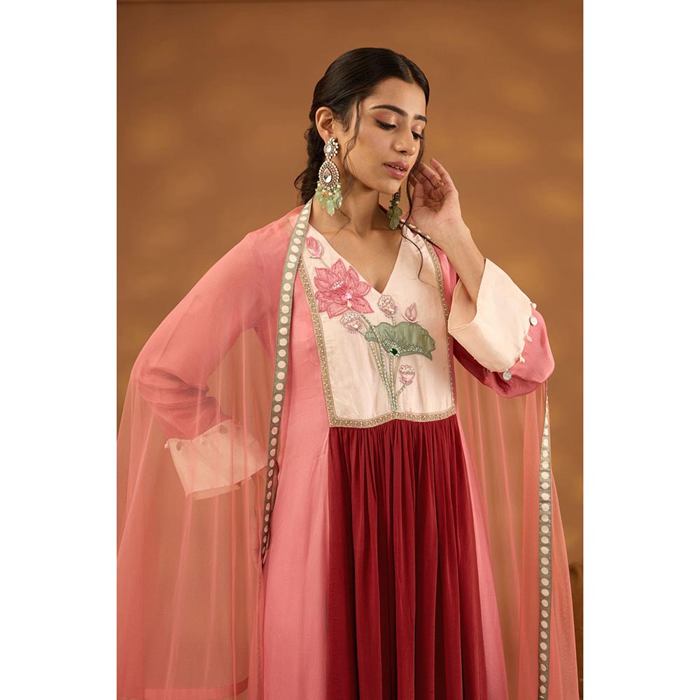 ISHA GUPTA TAYAL Red Pushkar Anarkali and Pant with Dupatta