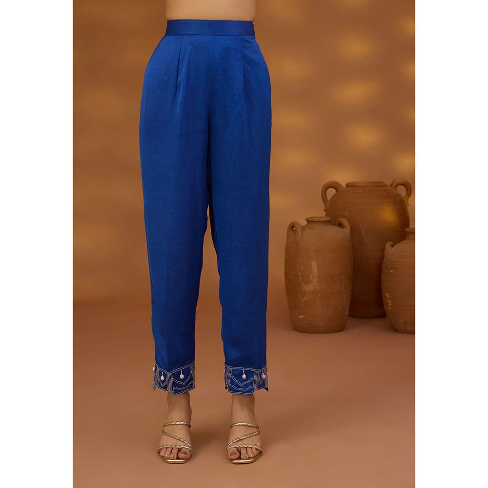 ISHA GUPTA TAYAL Blue Mann Mandir Drape Kaftan and Pant Set with Belt