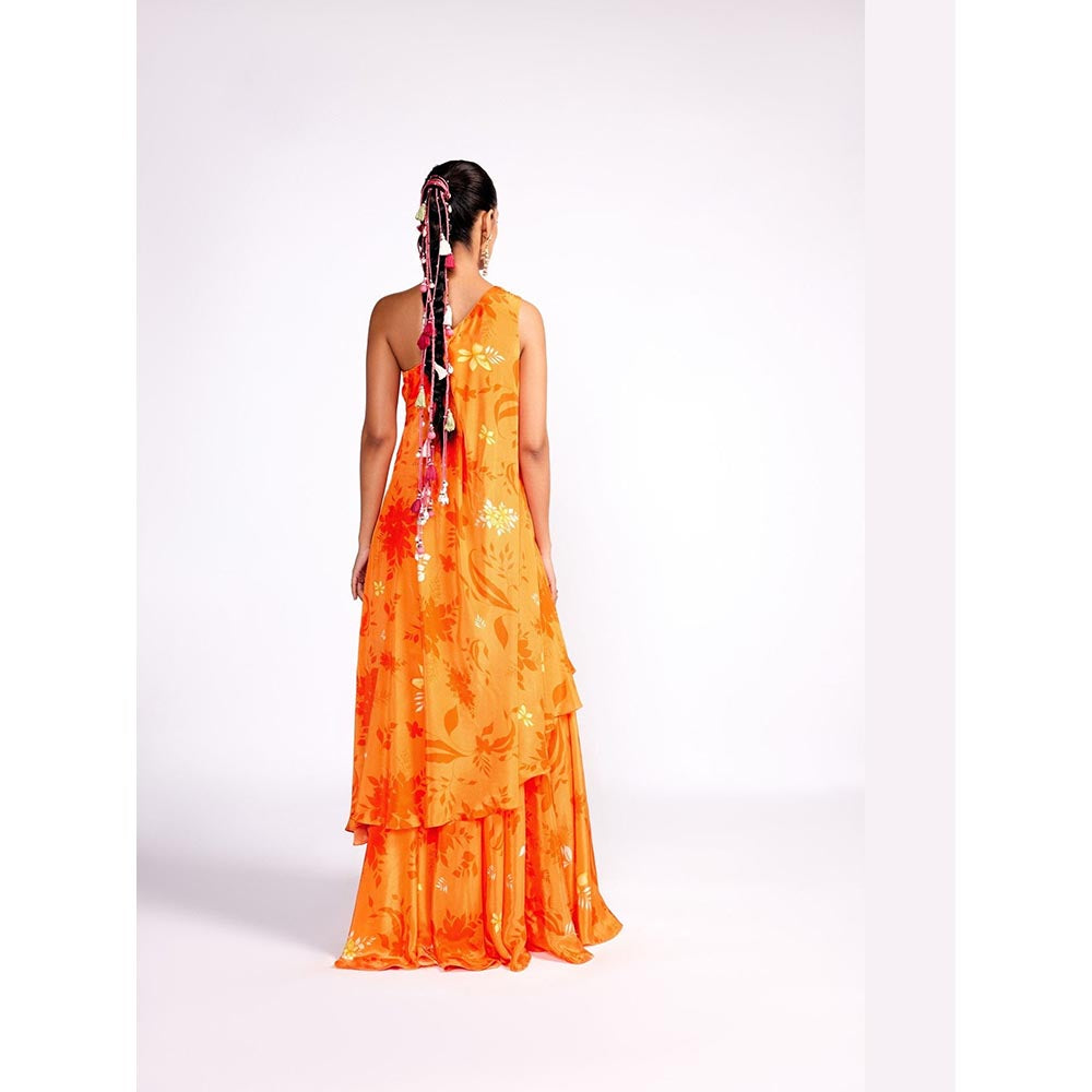 ISHA GUPTA TAYAL Orange One Shoulder Top and Sharara Set with Dupatta