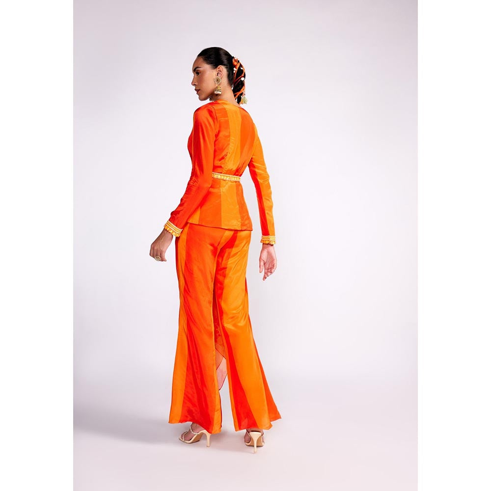 ISHA GUPTA TAYAL Orange Tangerine Top and Pant Set with Jacket and Belt