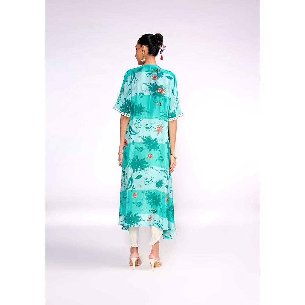 ISHA GUPTA TAYAL Green Aqua Green Kaftan Kurta and Pant Set with Bustier
