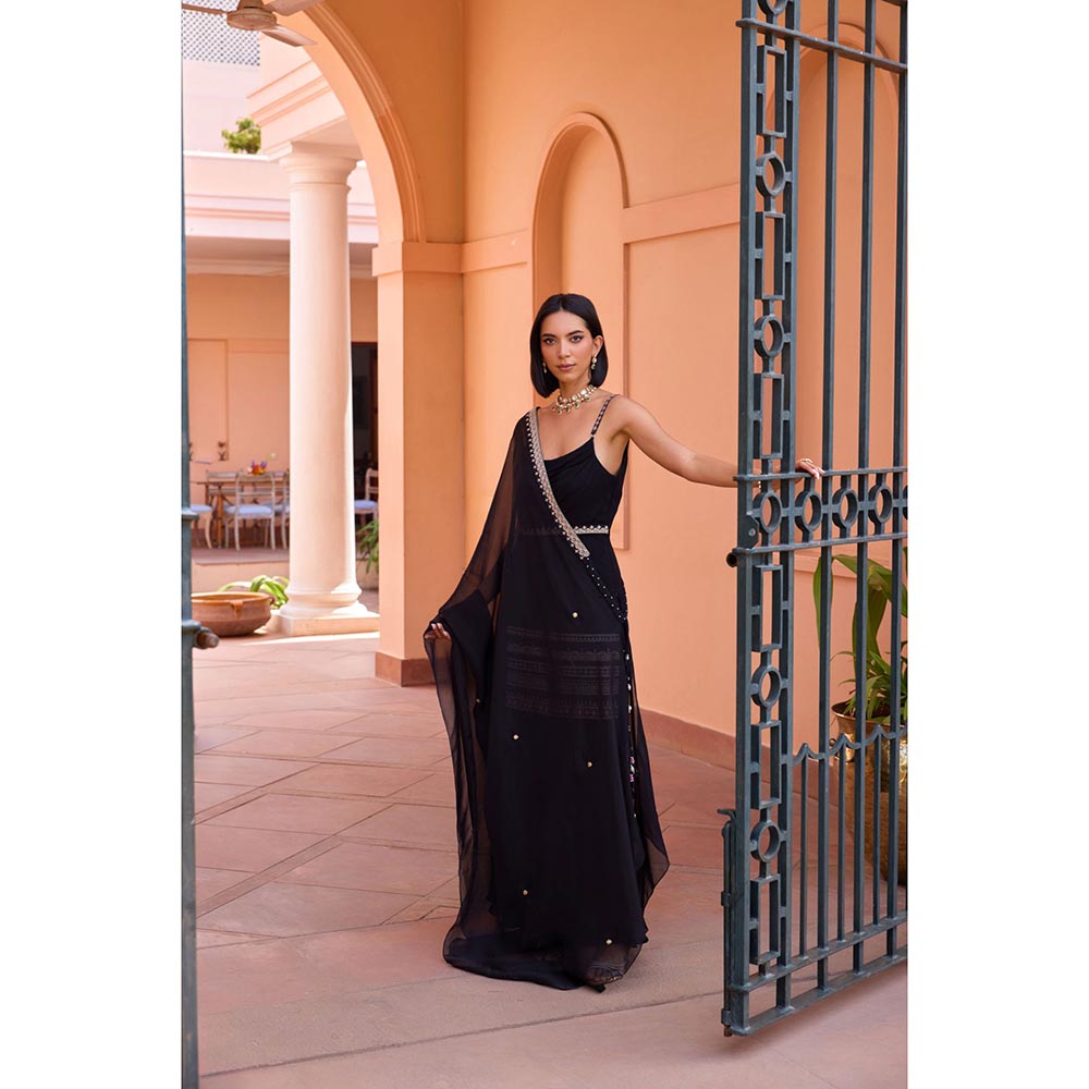 ISHA GUPTA TAYAL Black Adah Kurta and Sharara Set with Dupatta