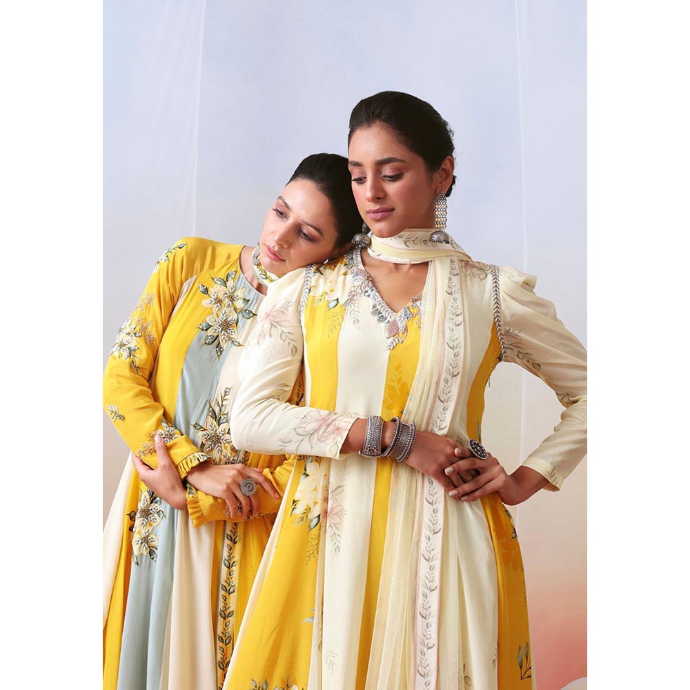 ISHA GUPTA TAYAL yellow printed and embroidered anarakali set