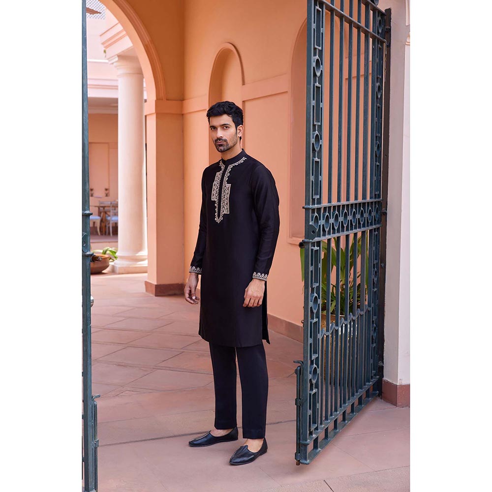 ISHA GUPTA TAYAL Black Dori and Hand Embroidered Silk Kurta and Pant Set
