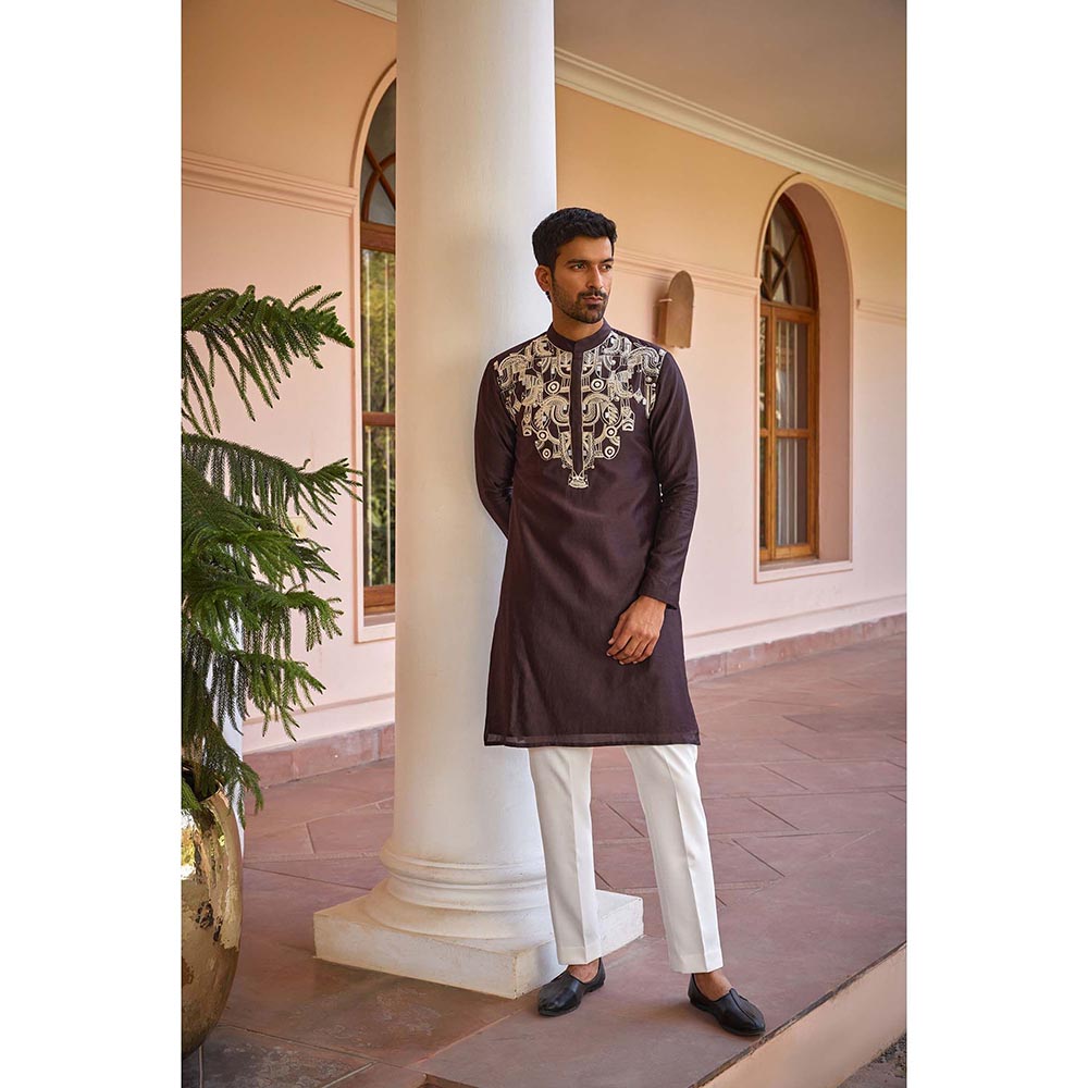ISHA GUPTA TAYAL Brown Dori and Hand Embroidered Silk Kurta and Pant Set