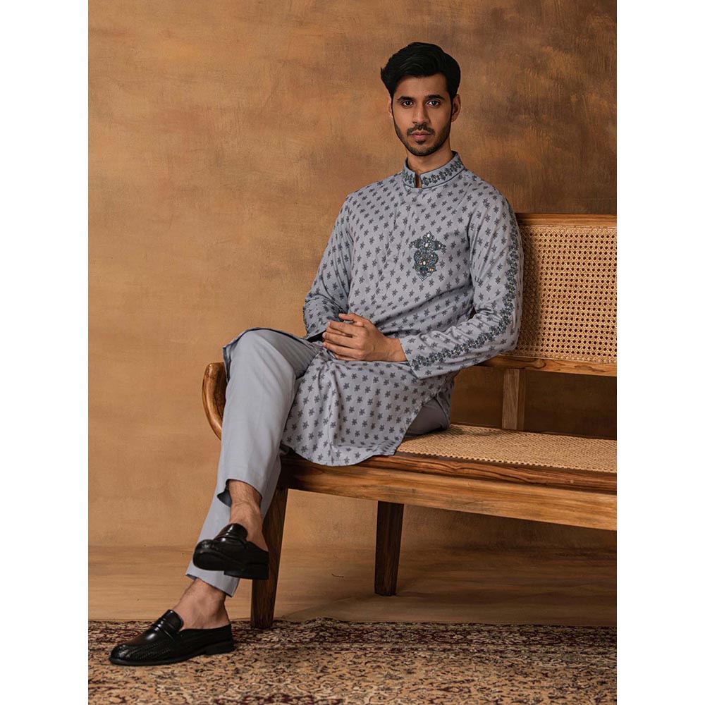 ISHA GUPTA TAYAL Grey Booti Print Kurta and Pant Set