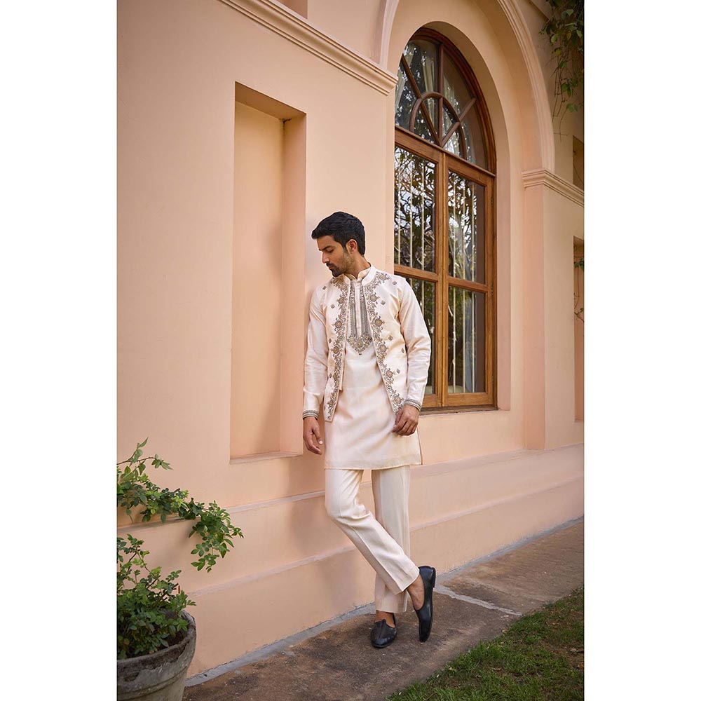ISHA GUPTA TAYAL White Hand Embroidered Bundi Jacket Set
