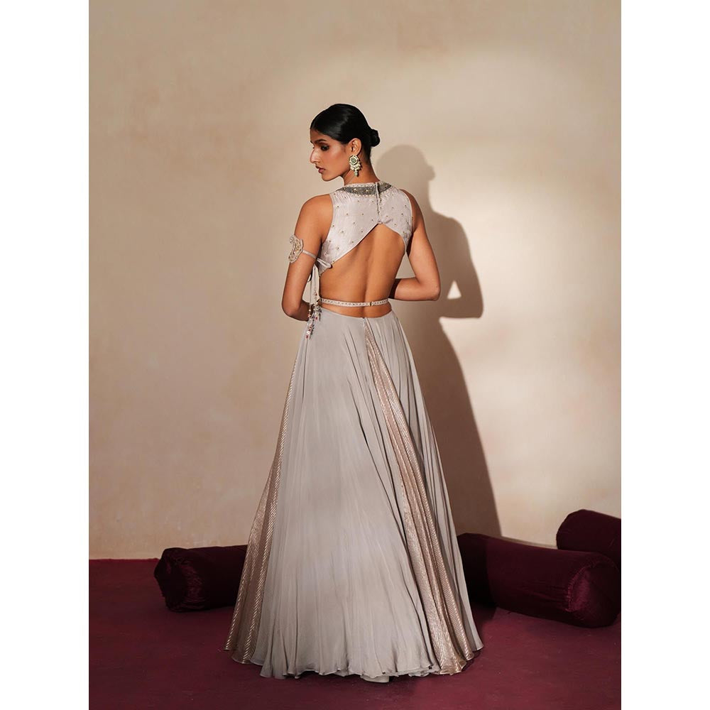 ISHA GUPTA TAYAL Grey Muktika Anarkali and Dupatta Set