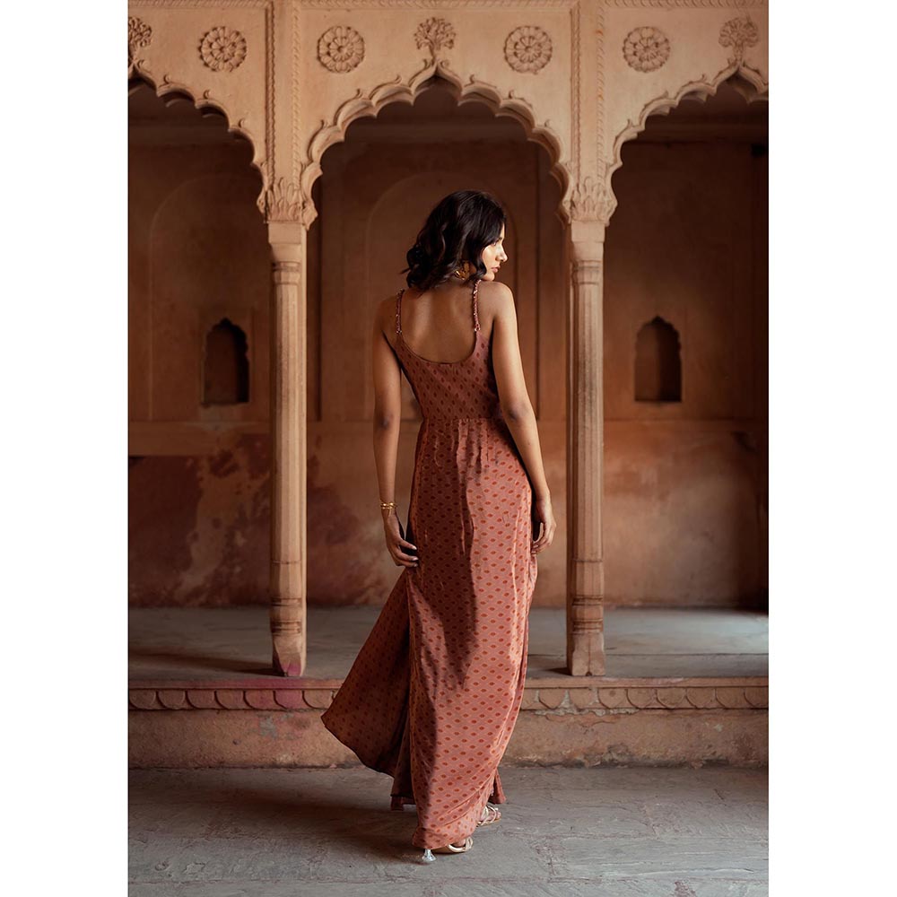 ISHA GUPTA TAYAL Brown Mira Floral Drape Dress