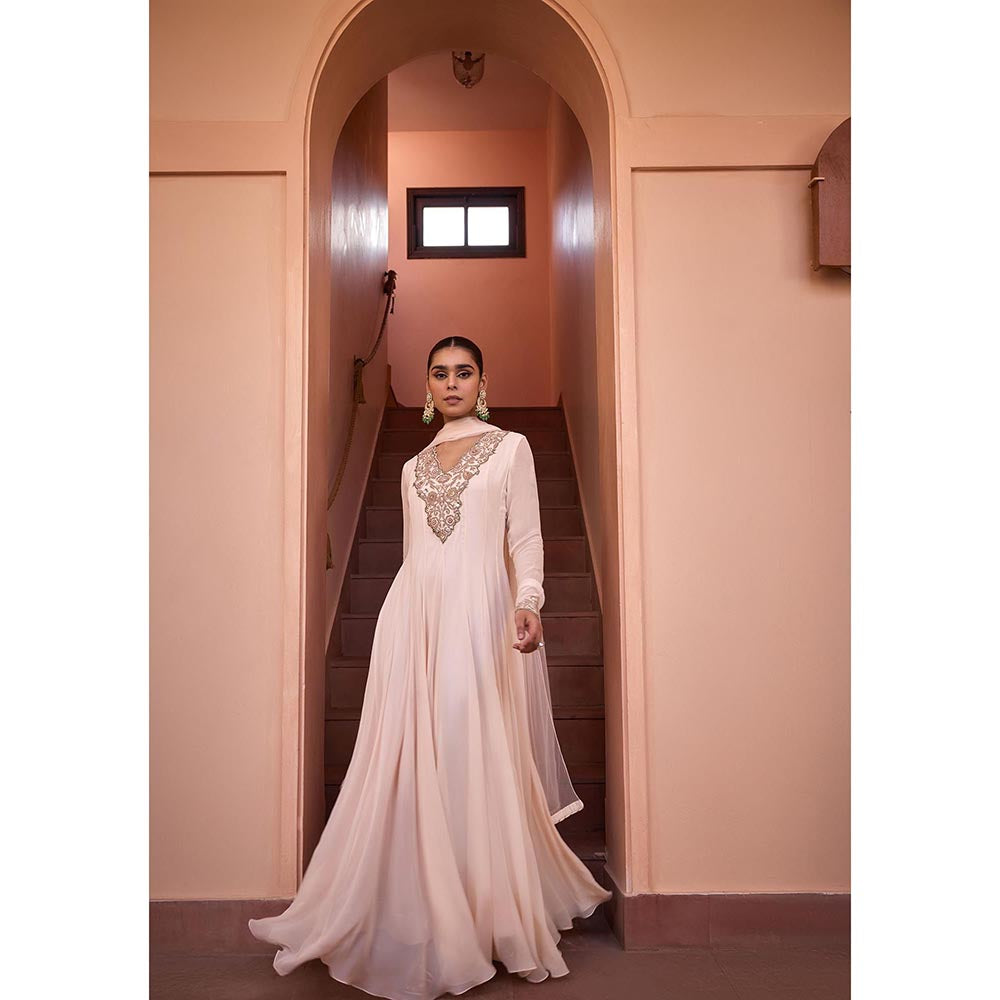 ISHA GUPTA TAYAL White Masakali Embroidered Anarkali and Dupatta