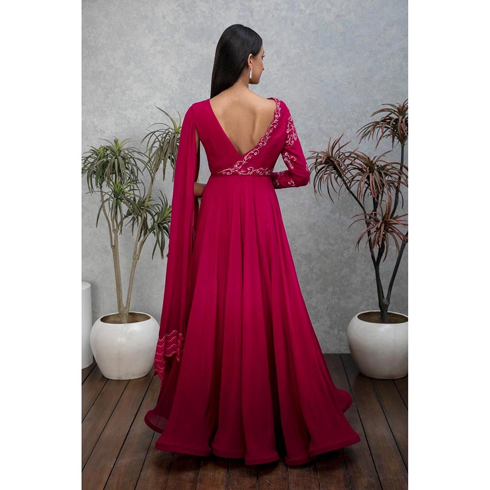 ISHA GUPTA TAYAL Pink Sapphire Embroidered Draped Gown