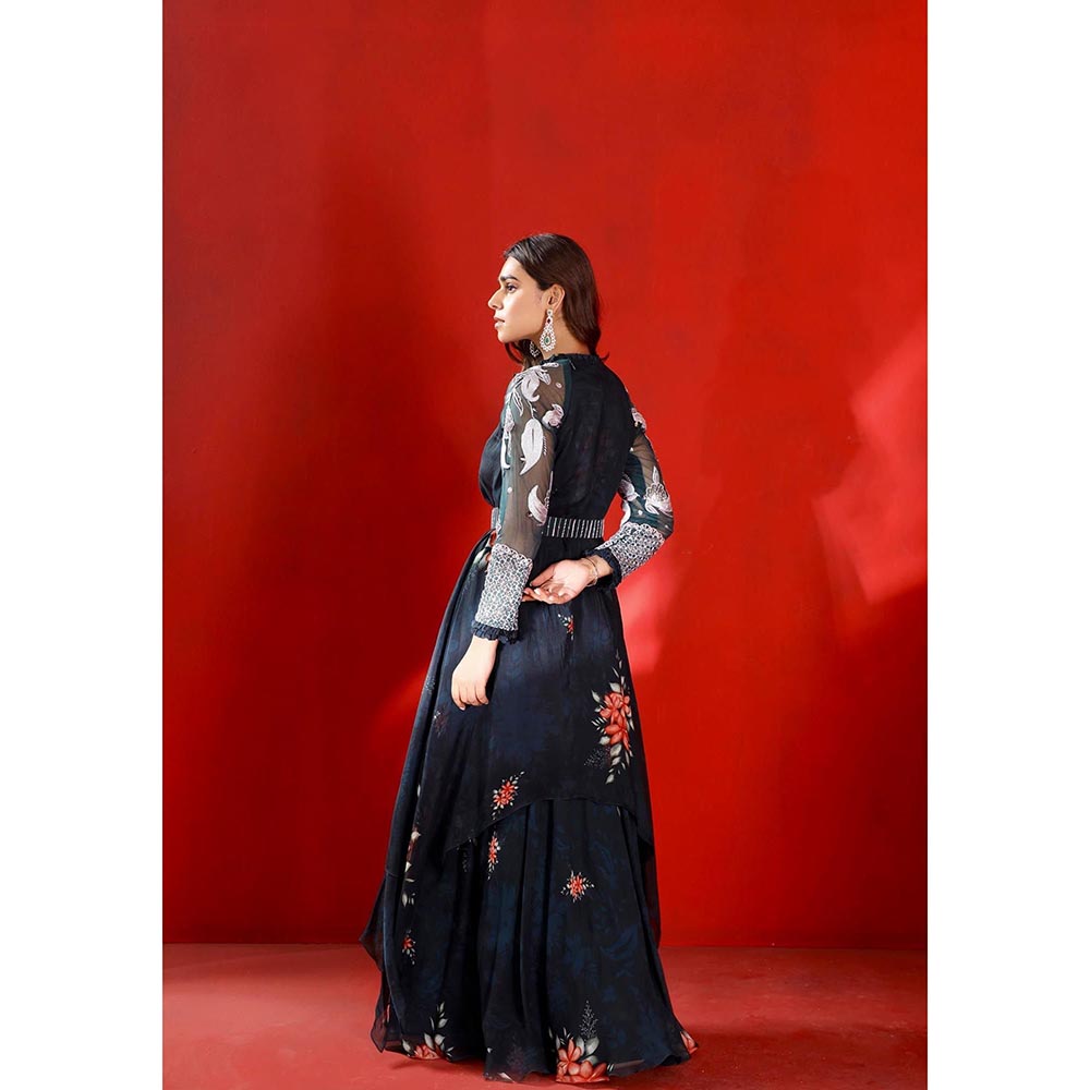 ISHA GUPTA TAYAL Blue Printed and Embroidered Anarkali Dress