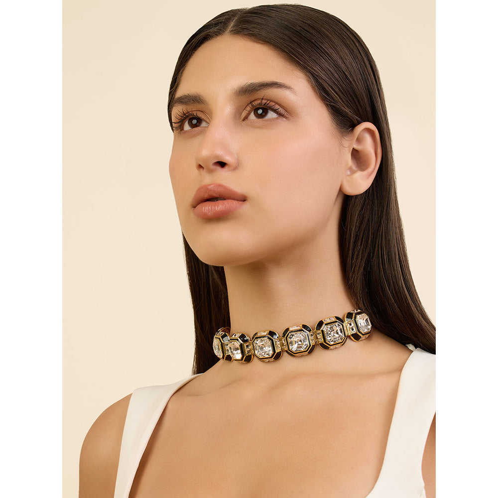 Isharya Optic Crystal Choker In 18kt Gold & Signature Colored Plating