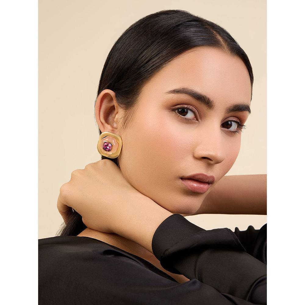 Isharya Think Pink Statement in 18Kt Gold Plated Earrings
