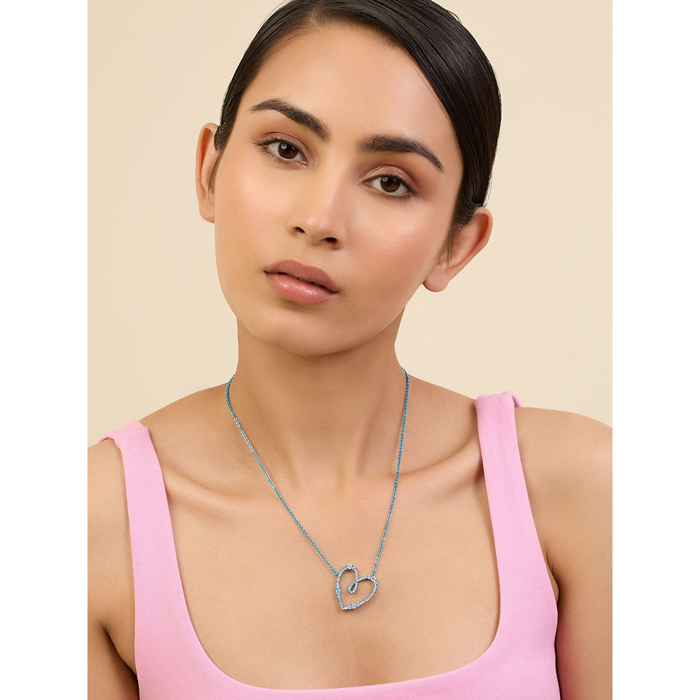 Isharya Blue Heart Pendant in Signature Colored Plating Necklace